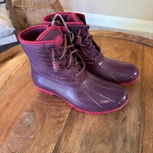 Sperry Womens Saltwater Puff Duck Boots Quilted Lace Up Pink Purple Size 7.5